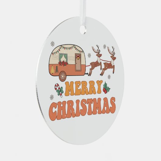 Camping Merry Christmas Reindeer Typography Ornament Aus Metall (Vorderseite Rechts)