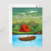 Camping mit Zelt und Schiff Postkarte (Vorne/Hinten)