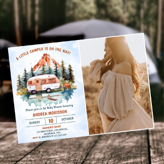 Camping Mountain Rustic Baby Dusche Foto Einladung