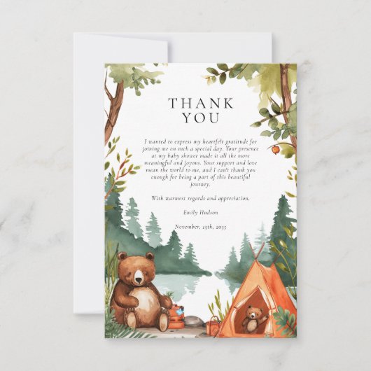 Camping Mountain Rustic Babydusche Dankeskarte (Vorderseite)