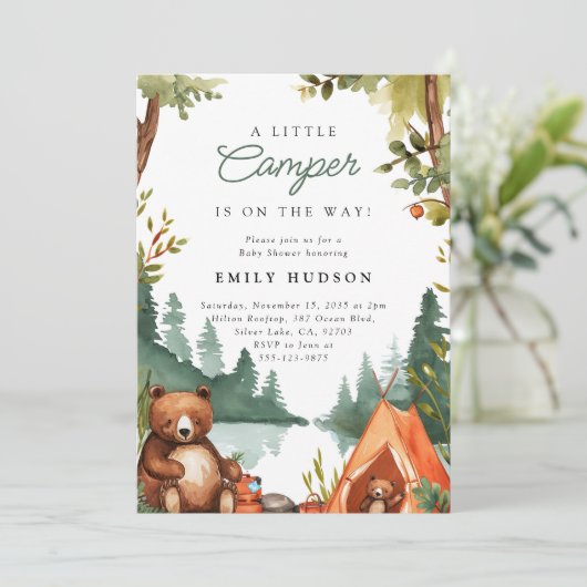 Camping Mountain Rustic Babydusche Einladung (Stehend Vorderseite)