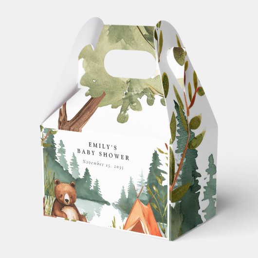 Camping Mountain Rustic Babydusche Geschenkschachtel (Rückseite)