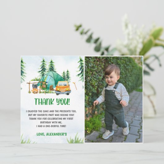 Camping Mountain Rustikales Foto Danke Karte (Stehend Vorderseite)