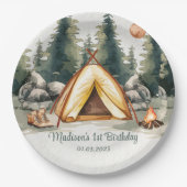 Camping Mountain Rustische Geburtstagsparty Pappteller (Vorderseite)