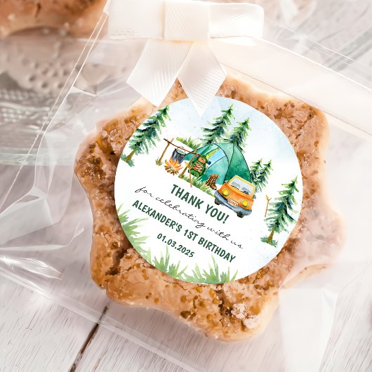 Camping Mountain Rustische Geburtstagsparty Runder Aufkleber
