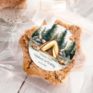 Camping Mountain Rustische Geburtstagsparty Runder Aufkleber