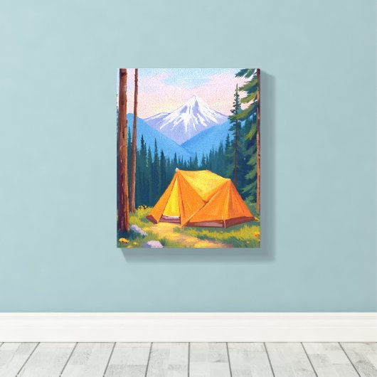 Camping Mountain Watercolor Leinwanddruck (Insitu (Holzboden))