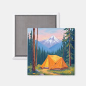 Camping Mountain Watercolor Painting Magnet (Vorderseite/Rückseite)