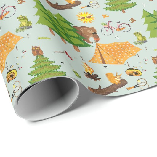 Camping Muster Geschenkpapier (Rolleneckpunkt)