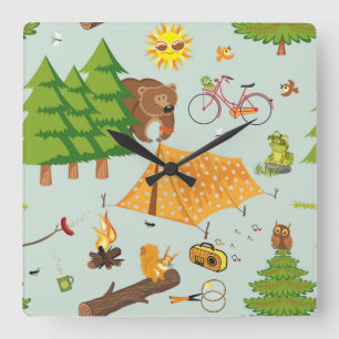Camping Muster Quadratische Wanduhr