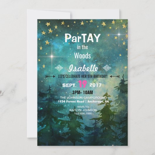 Camping Night Time Wald Wildnis Einladung (Vorderseite)