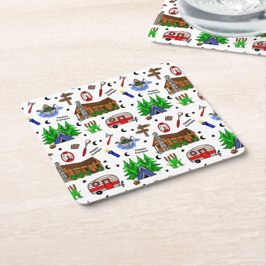 Camping oder Mittelwesten - Happy Camper Rechteckiger Pappuntersetzer (angewinkelt)