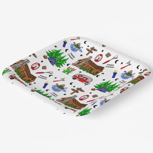 Camping oder Mittelwestlich Themenglückscamper Geb Pappteller (Gewinkelt)