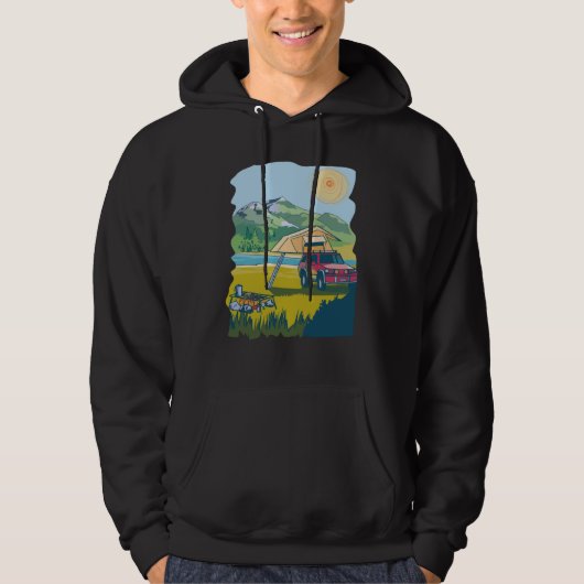 Camping on the Lake Retro 70s Cool Fun Hoodie (Vorderseite)