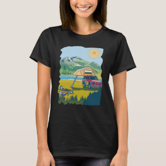 Camping on the Lake Retro 70s Cool Fun T-Shirt
