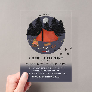 Camping Outdoor-Abenteuer Lagerfeuer Geburtstagsfe Acryleinladungen