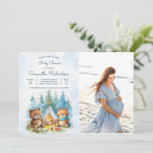 Camping Outdoor Adventure Baby Dusche Foto Einladung (Stehend Vorderseite)