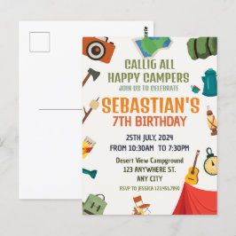 Camping Outdoor Adventure Boy Geburtstagsparty Postkarte