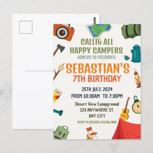 Camping Outdoor Adventure Boy Geburtstagsparty Postkarte