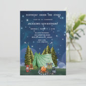 Camping Outdoorwald Geburtstagsparty Einladung (Stehend Vorderseite)