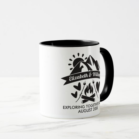 Camping Pärchen gemeinsam Bergfeuer erkunden Tasse (VorderseiteRechts)
