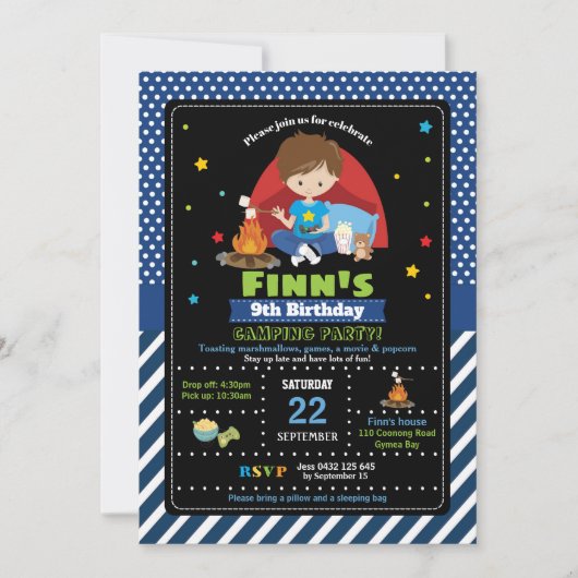 Camping Party Birthday Invitations Boys Slumber Einladung (Vorderseite)