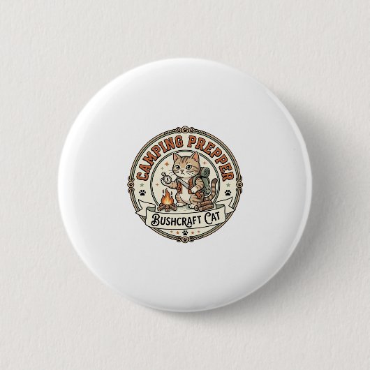 Camping Prepper Bushcraft Katze Camping Prepper Bu Button (Vorderseite)