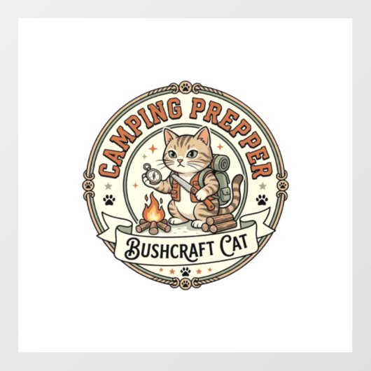 Camping Prepper Bushcraft Katze Camping Prepper Bu Fensteraufkleber (Blatt)