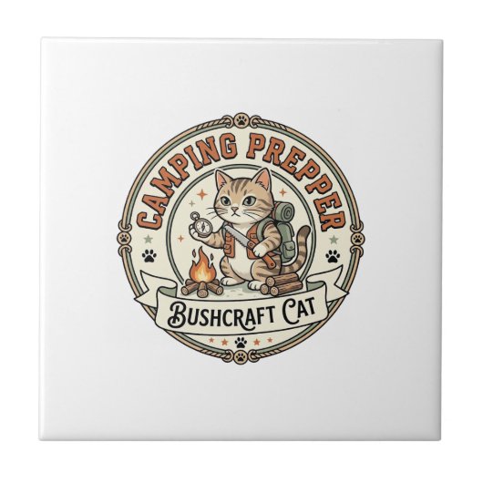 Camping Prepper Bushcraft Katze Camping Prepper Bu Fliese (Vorderseite)