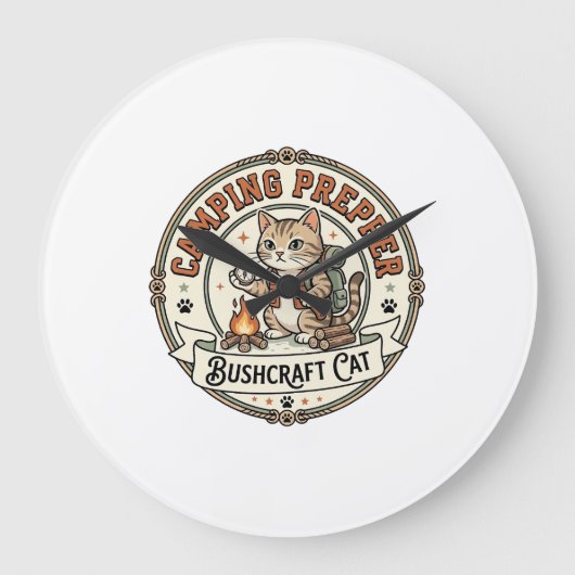 Camping Prepper Bushcraft Katze Camping Prepper Bu Große Wanduhr (Vorderseite)