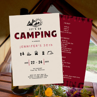 Camping Red Kariert Outdoors 30. Geburtstagswoche Einladung