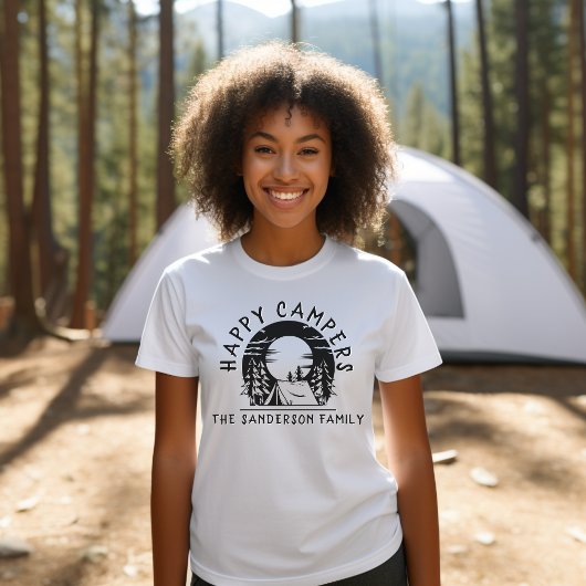 Camping Reise Familie Happy Campers Schwarz-weißer T-Shirt