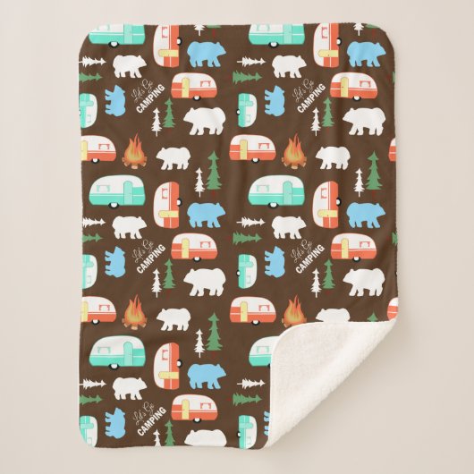 Camping Retro Camper Bear Fleece Sherpa - Braun Sherpadecke (Vorderseite)