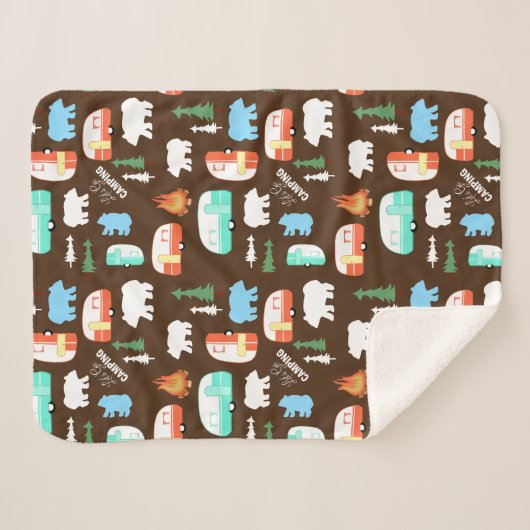 Camping Retro Camper Bear Fleece Sherpa - Braun Sherpadecke (Vorderseite (Horizontal))
