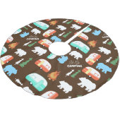 Camping Retro Camper RV Leben - braun Polyester Weihnachtsbaumdecke (Schrägansicht)