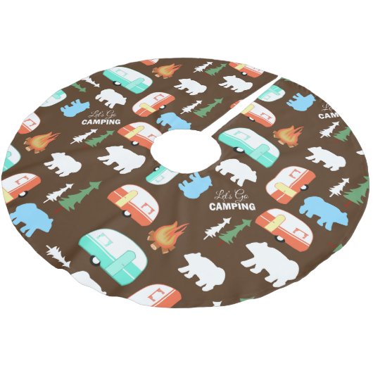 Camping Retro Camper RV Leben - braun Polyester Weihnachtsbaumdecke (Schrägansicht)