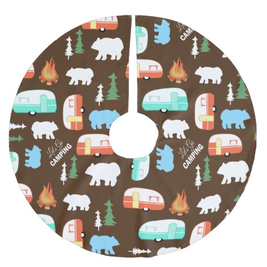 Camping Retro Camper RV Leben - braun Polyester Weihnachtsbaumdecke (Vorderseite)