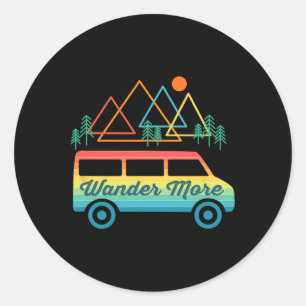 Camping Retro Camper Van Vintage Sonnenuntergang B Runder Aufkleber