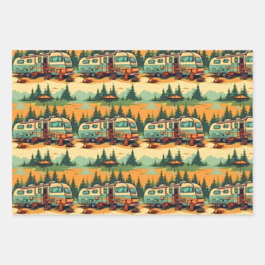 Camping Retro Colors Geschenkpapier Set (Vorderseite)