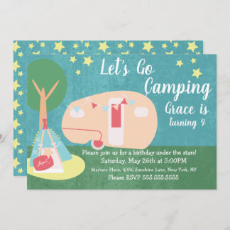Camping Retro Party Sterne Nacht Einladung