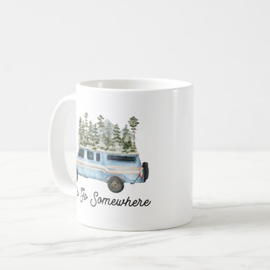Camping Road Trip Zitat Lass uns irgendwo hingehen Kaffeetasse (Vorderseite Links)