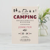 Camping Rot Kariert Außen Bachelorette Wochenende Einladung (Stehend Vorderseite)