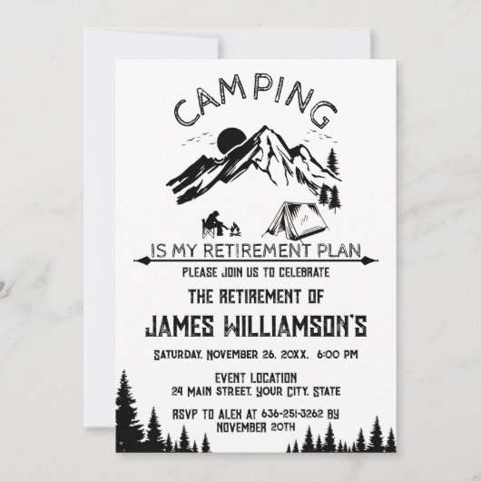 Camping-Ruhestandsfeier Einladung (Vorderseite)