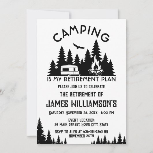 Camping-Ruhestandsfeier Einladung (Vorderseite)