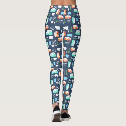 Camping RV Retro Camper Navy Blue Muster Leggings (Rückseite)
