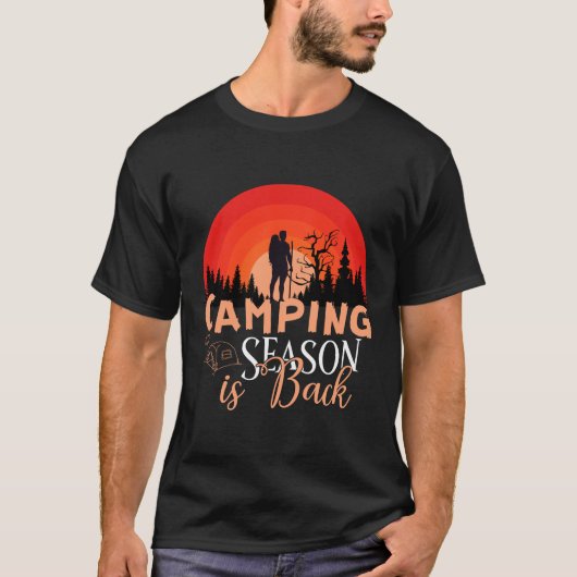 Camping Season Is Back Retro Sunset Outdoor Advent T-Shirt (Vorderseite)
