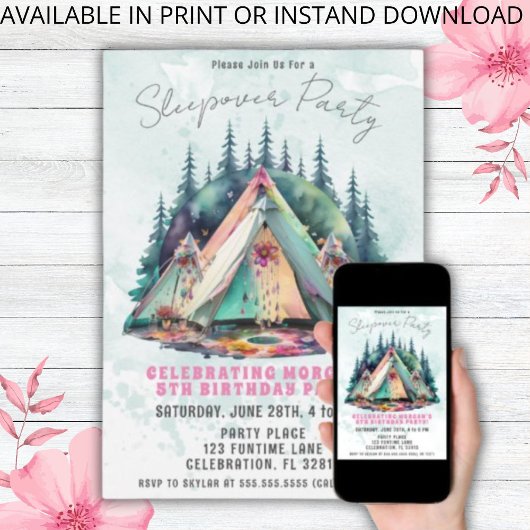 Camping Sleepover Geburtstagsparty Einladung
