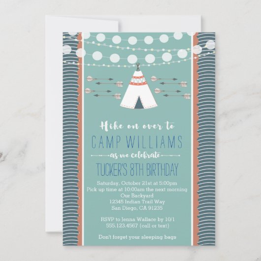 Camping Sleepover Junge Geburtstag Einladung (Vorderseite)
