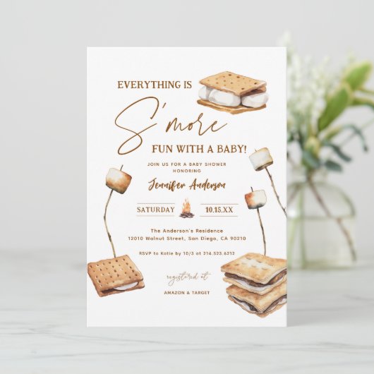 Camping S'more Fun Baby Shower Einladung (Stehend Vorderseite)