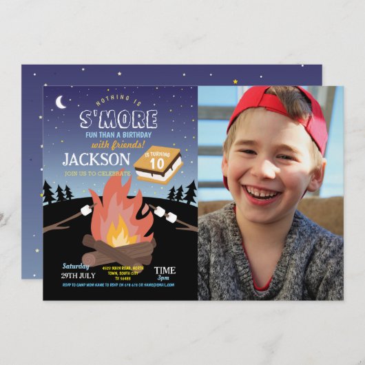 Camping S'More Party Camp Fire Foto Einladung (Vorne/Hinten)